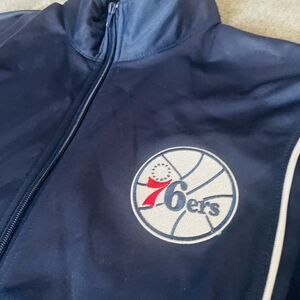 Philadelphia 76ers 2 Pc Men's Large Blue Fleece Lined Sweatsuit Full Zip Vintage